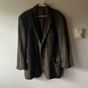 Joseph Abboud Nordstrom Union Made Silk Wool Brown Herringbone Blazer men 43R